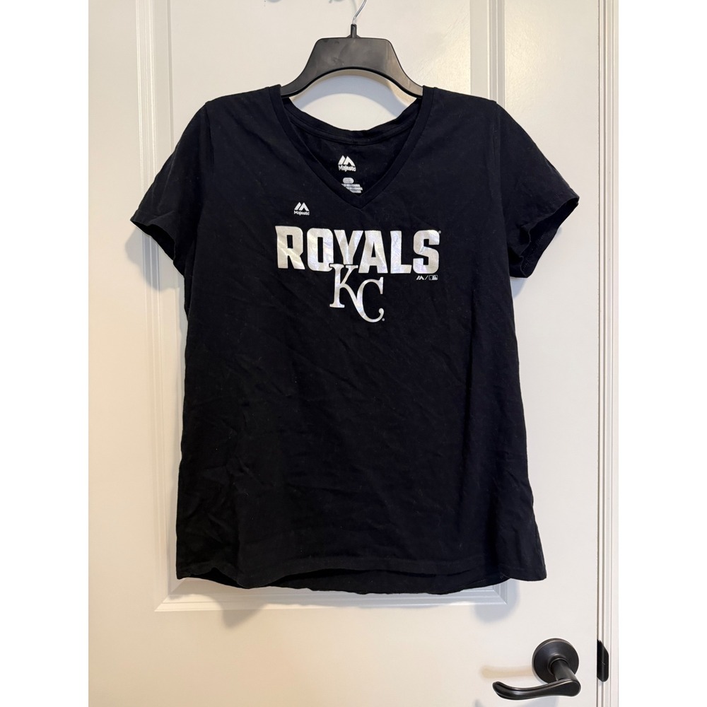 Majestic Kansas City Royals T-Shirt Womens Large Black Excellent MLB Gameday Tee